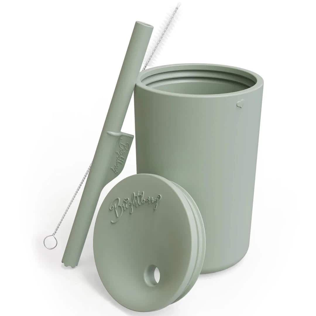 Baby sippy cup with straw and stopper in large sage colour, perfect for toddlers.