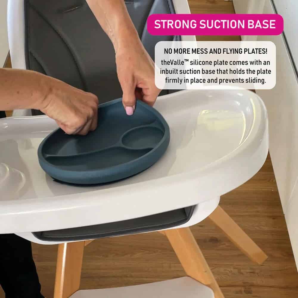 Baby silicone suction plate with strong base for secure feeding.