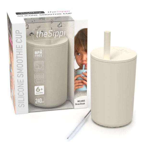 Sippy Cup with Stopper Straw Brightberry 240ml LARGE SAND WHITE.