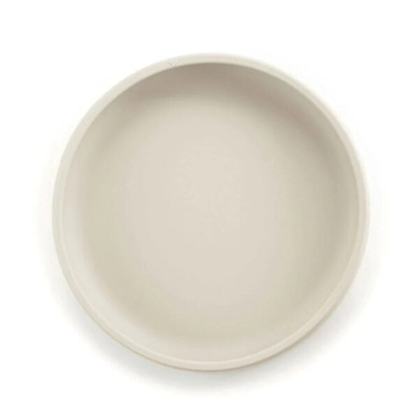 Easy scooping silicone suction plate in sand white for babies.