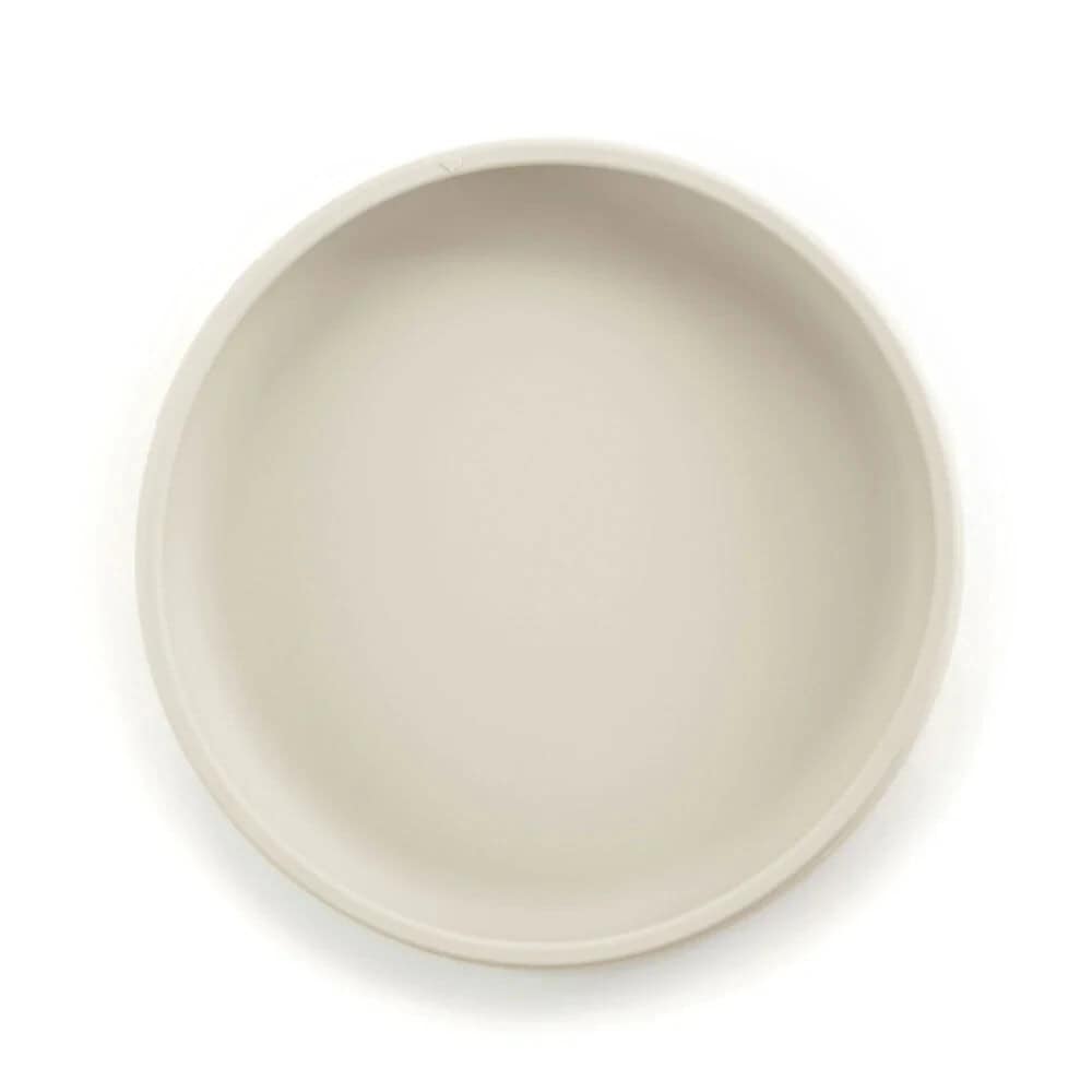 Easy scooping silicone suction plate in sand white for babies.