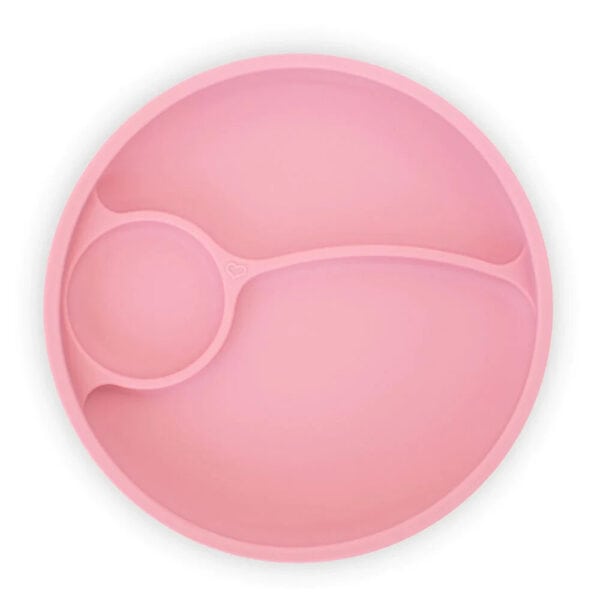 Baby silicone suction plate in brightberry pink for easy feeding and cleaning.