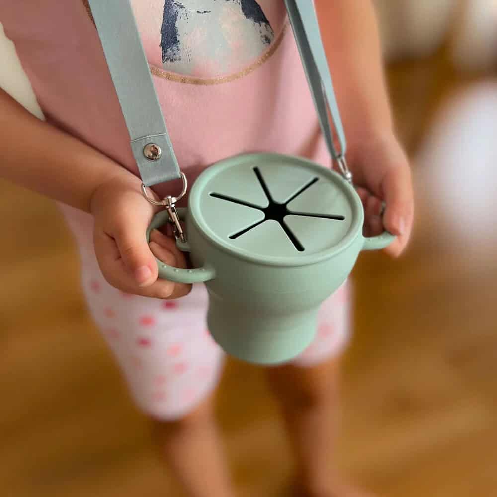 Collapsible Silicone Snack Cup for Kids, Easy to Clean, Durable 450ml in Sage.